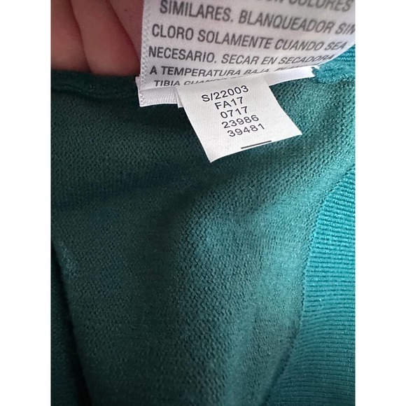 Charter Club Sweater Womens Size M Teal Metallic Gold Bee Embroidery Button Up - Picture 7 of 8